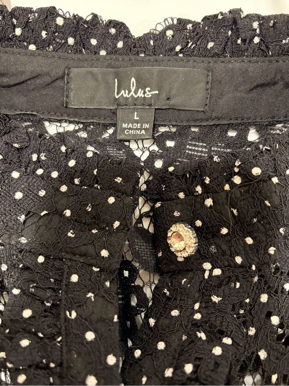 Lulu's Black Polka Dot Lace Button Down Top Size L - Picture 7 of 7